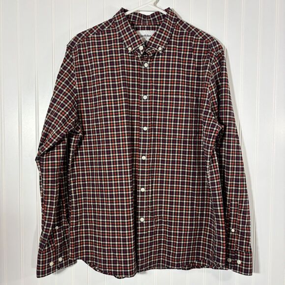 Goodfellow & Co Other - Goodfellow Plaid Poplin Button Up Shirt Mens Large Slim Red Blue Business Casual